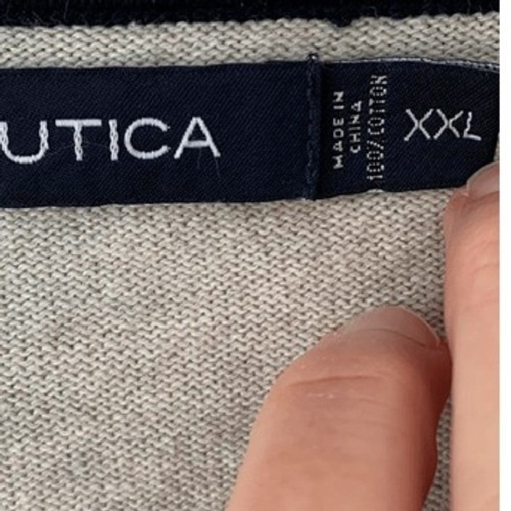 Nautica‎ Tan Sweater Mens XXL Varsity Tennis Prep V neck Rib Knit Vintage - Picture 4 of 7